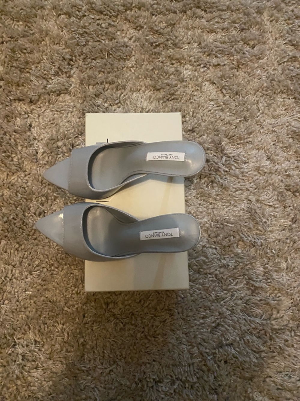 Tony Bianco “Makenzie” Grey Patent Pointed Toe Slide Mules - Picture 5 of 8